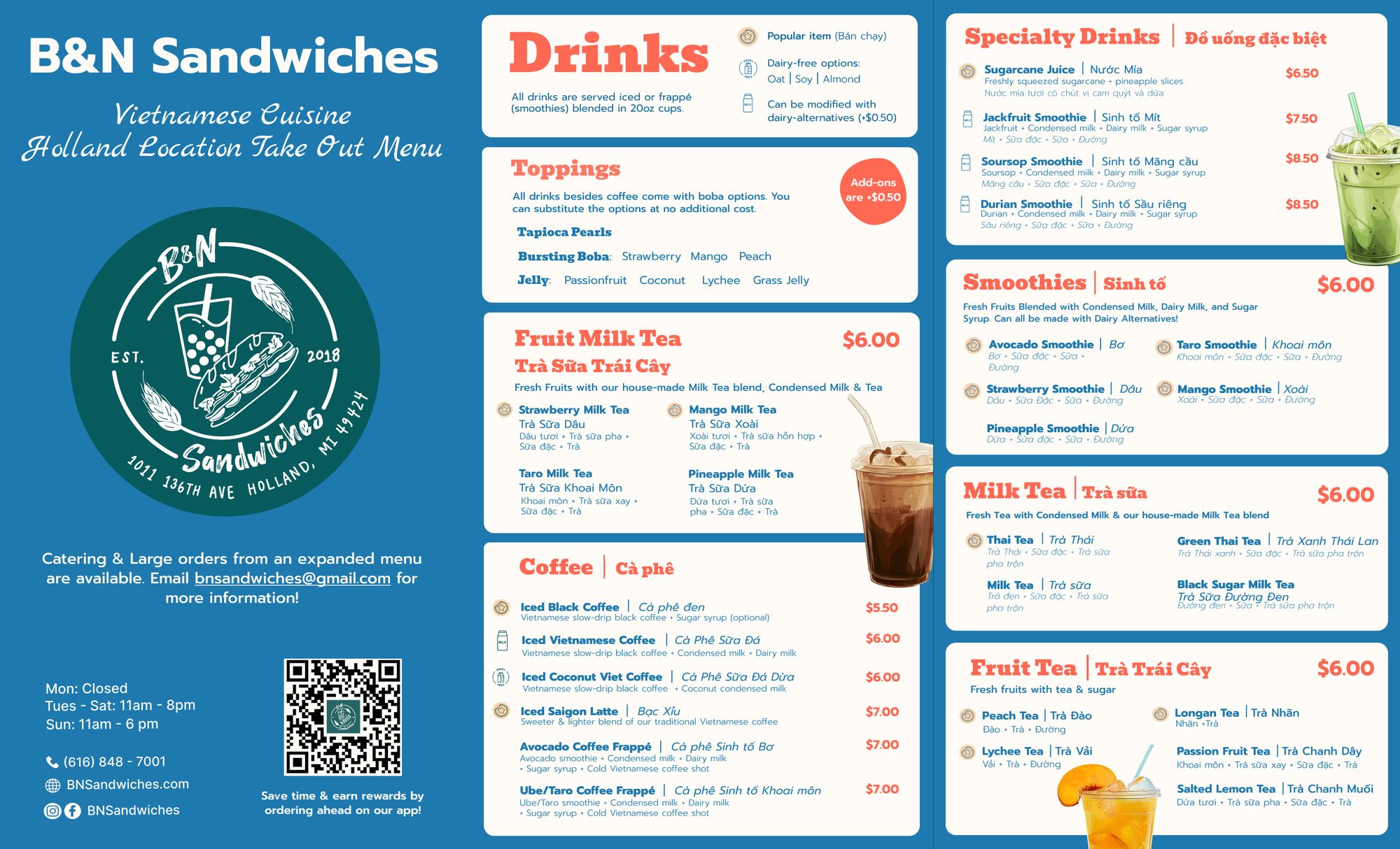 B&N takeout menu drinks