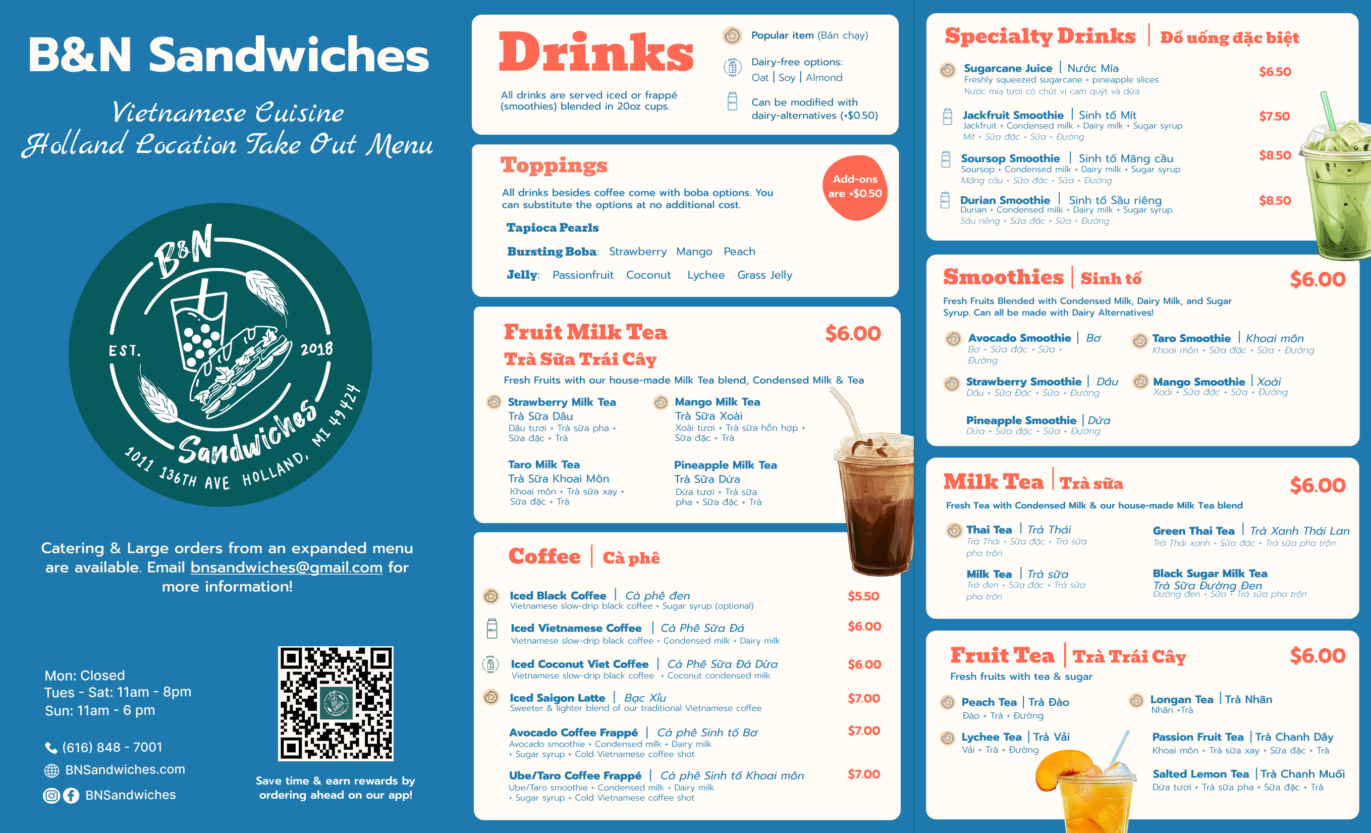 B&N takeout menu drinks