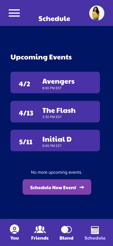 Nextflix schedule screen